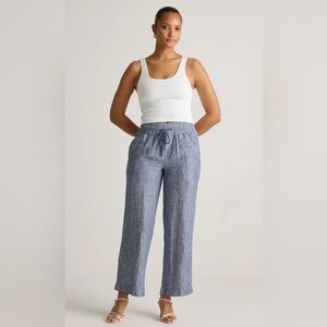 Quince Chambray Stripe Linen Wide Leg Pants - Blue/White Pinstripe